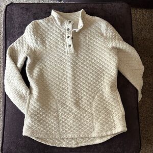 Women’s Duluth Trading quilted snap up mock neck sweatshirt, Medium in oatmeal